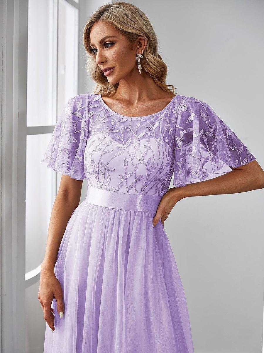 Tulle A-Line Empire Short Sleeves Long Evening Dress