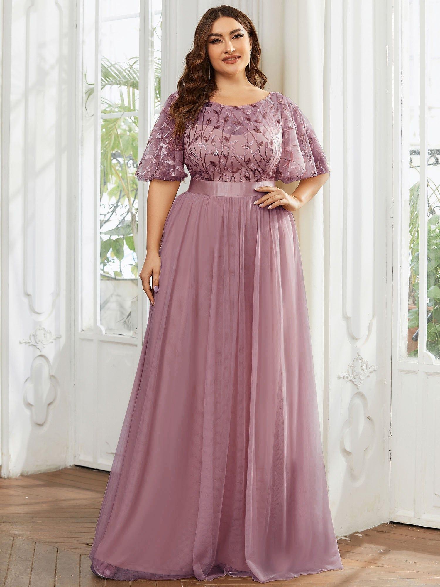 Scoop Half Sleeves Empire A-Line Party Evening Dress