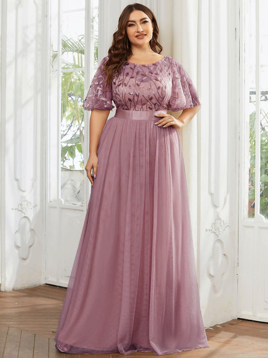 Scoop Half Sleeves Empire A-Line Party Evening Dress
