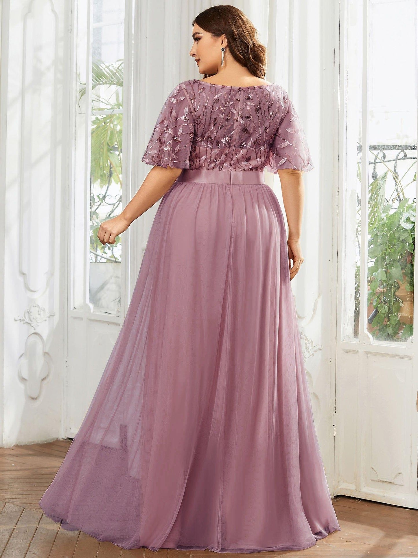 Scoop Half Sleeves Empire A-Line Party Evening Dress