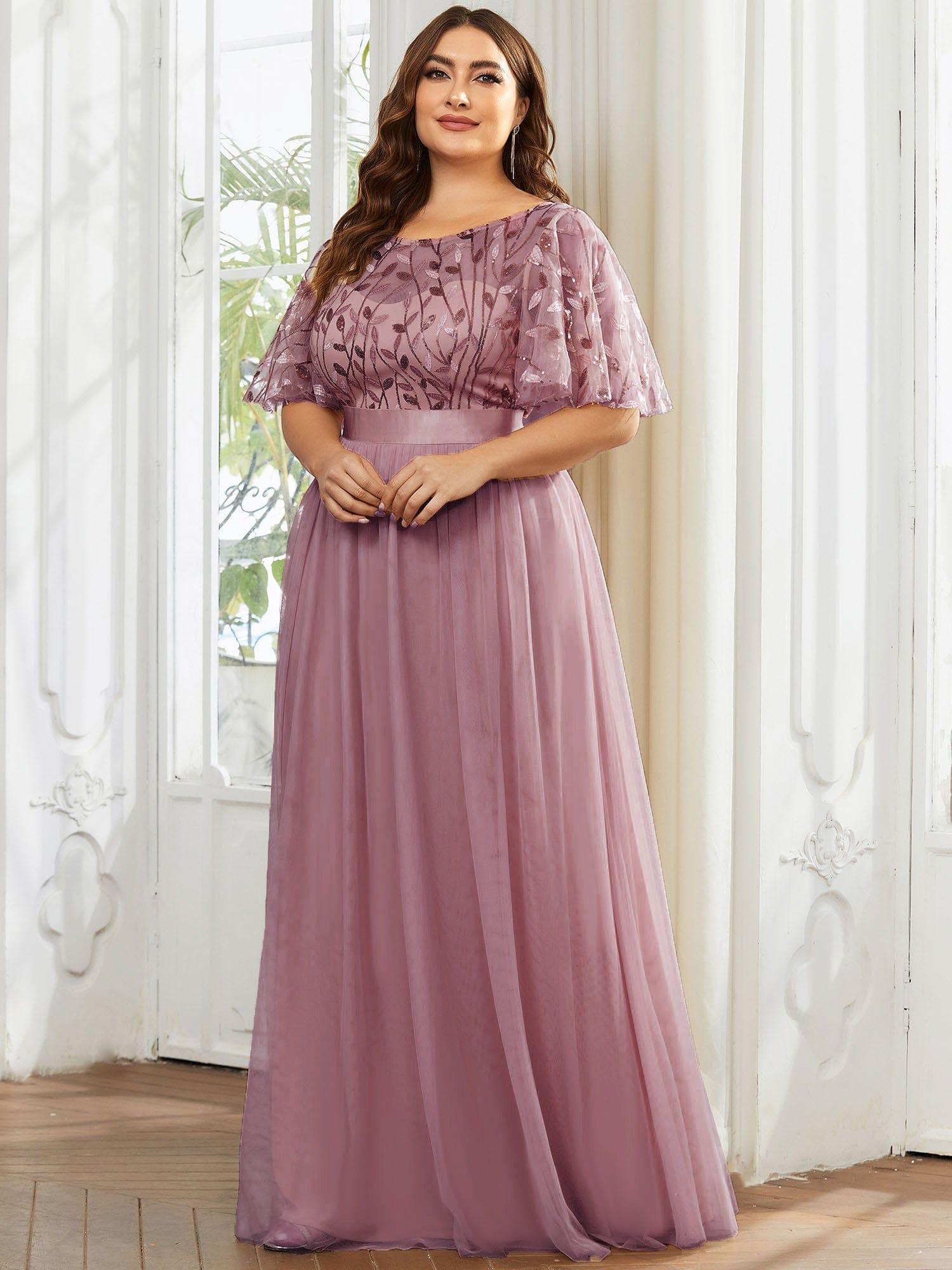 Scoop Half Sleeves Empire A-Line Party Evening Dress