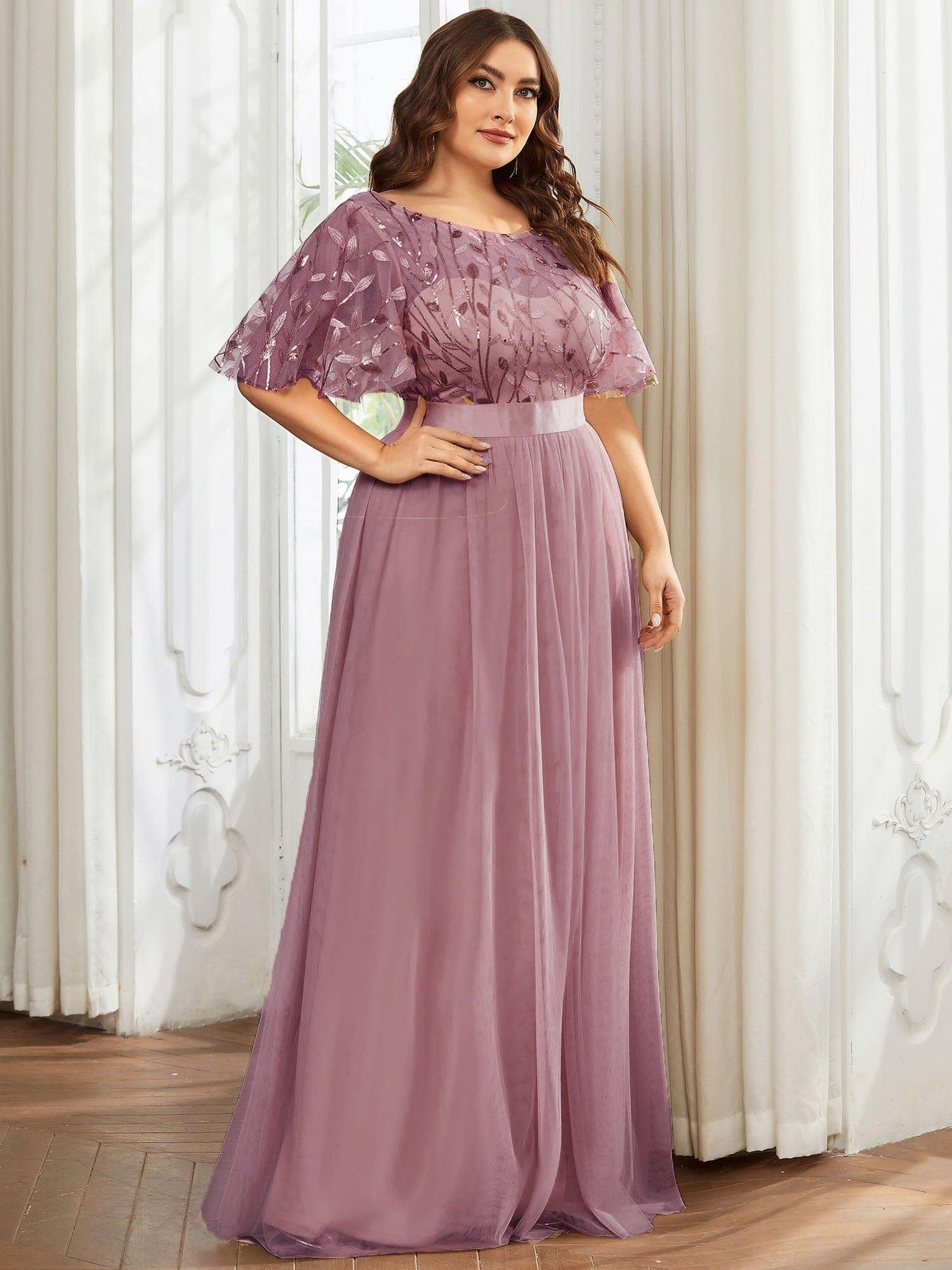Scoop Half Sleeves Empire A-Line Party Evening Dress