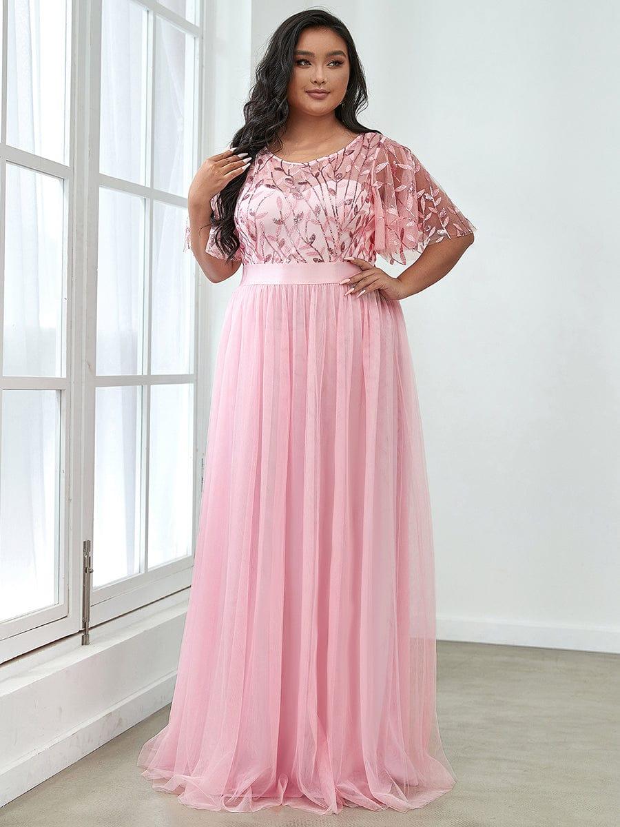Tulle A-Line Empire Short Sleeves Long Evening Dress
