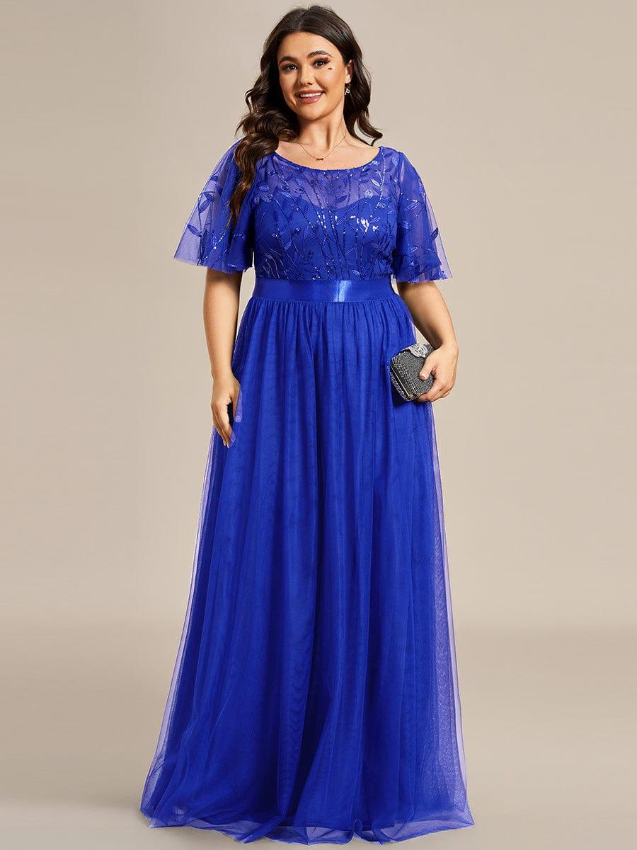 Tulle A-Line Empire Short Sleeves Long Evening Dress