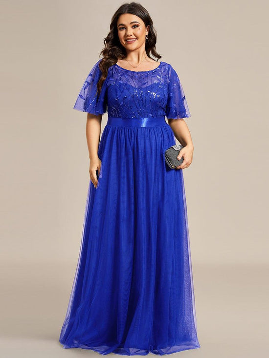 Tulle A-Line Empire Short Sleeves Long Evening Dress