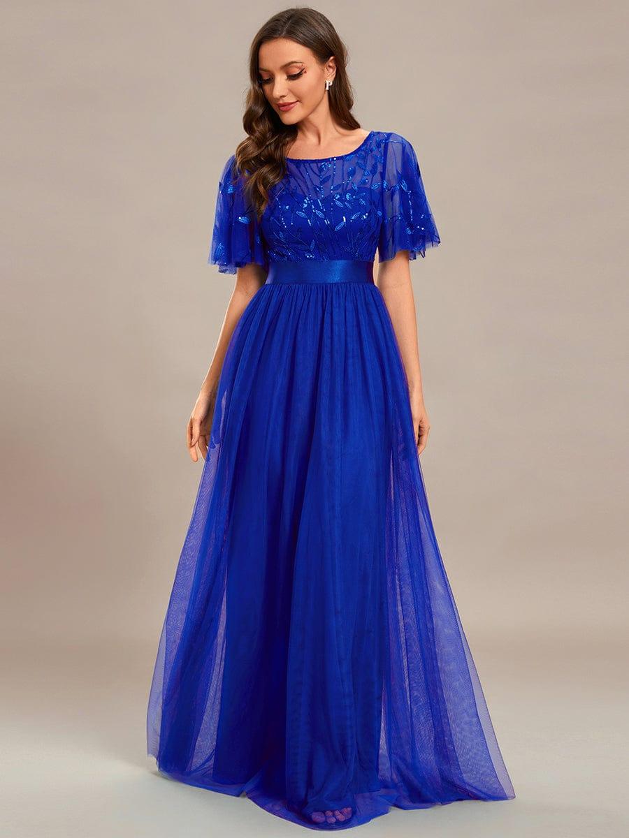 Tulle A-Line Empire Short Sleeves Long Evening Dress