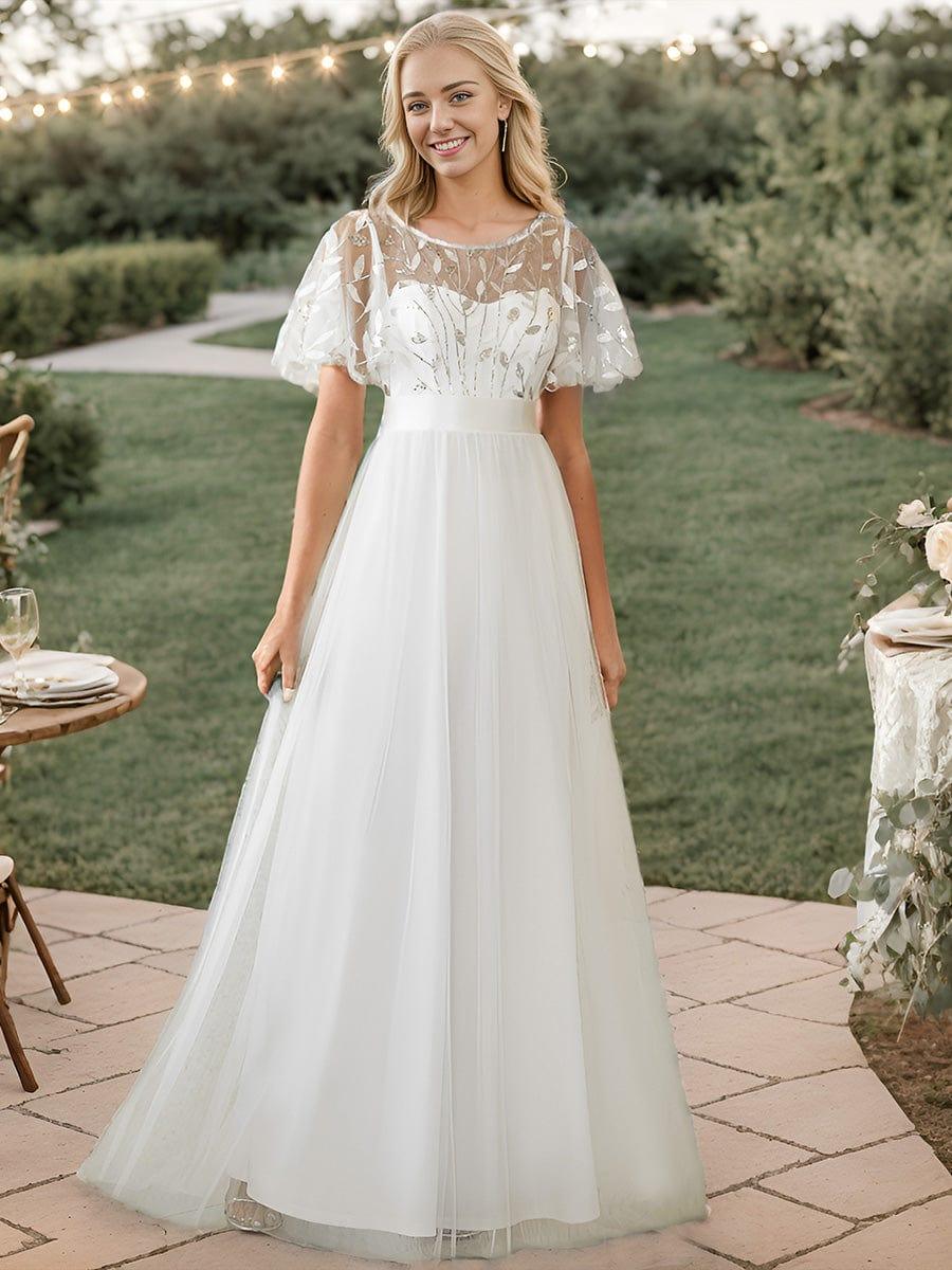 Tulle A-Line Empire Short Sleeves Long Evening Dress