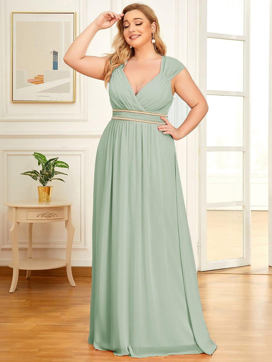 Plus Size Chiffon A-Line Low V-Neck Open Back Formal Evening Dress