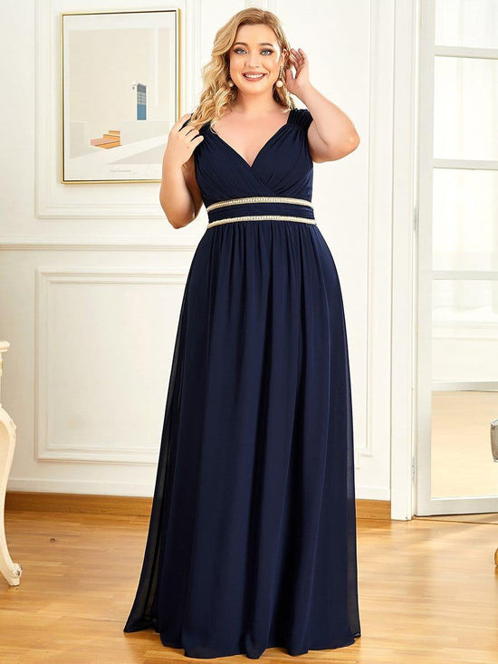 Plus Size Chiffon A-Line Low V-Neck Open Back Formal Evening Dress