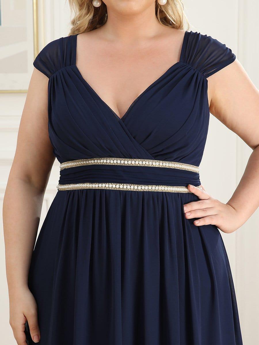 Plus Size Chiffon A-Line Low V-Neck Open Back Formal Evening Dress