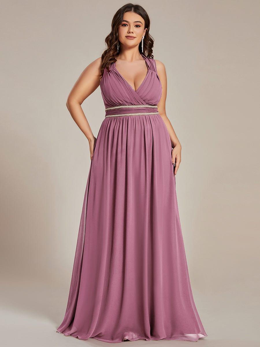 Plus Size Chiffon A-Line Low V-Neck Open Back Formal Evening Dress