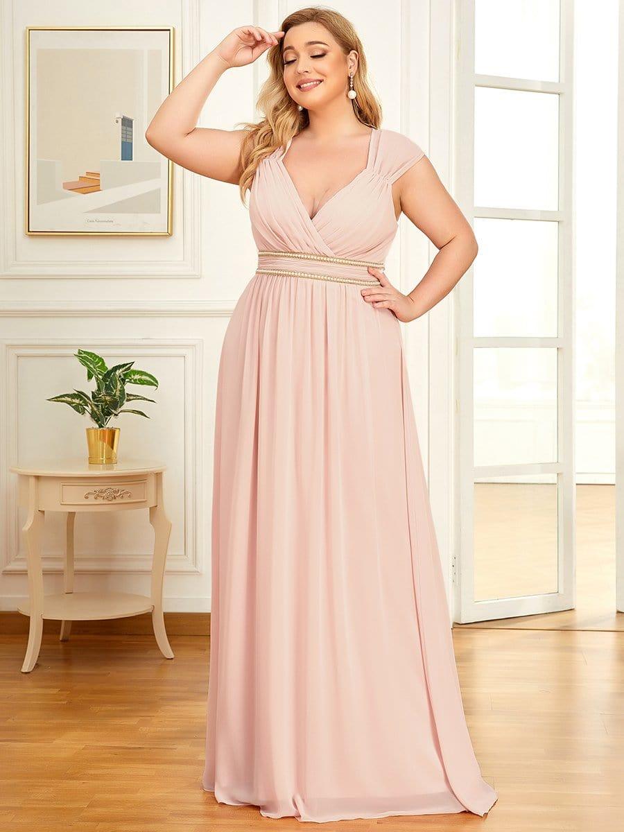 Plus Size Chiffon A-Line Low V-Neck Open Back Formal Evening Dress