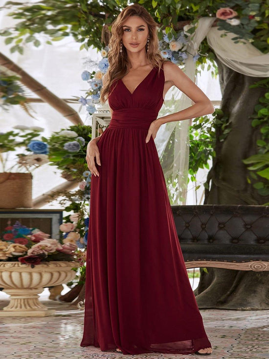 Chiffon A-Line V-Neck Sleeveless Empire Floor-Length Bridesmaid Dress