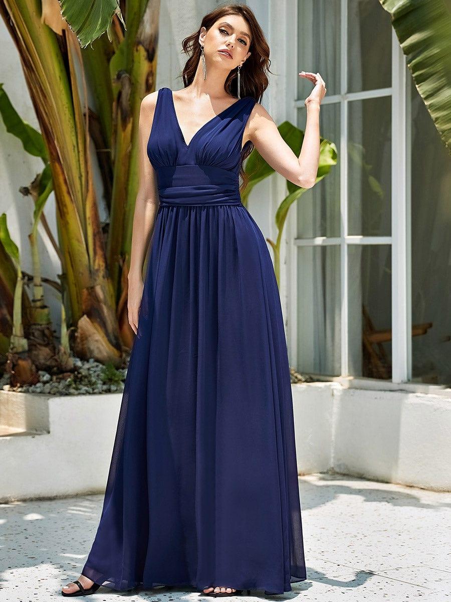 Chiffon A-Line V-Neck Sleeveless Empire Floor-Length Bridesmaid Dress