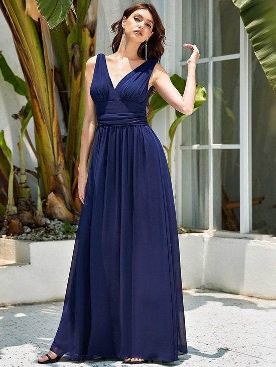 Chiffon A-Line V-Neck Sleeveless Empire Floor-Length Bridesmaid Dress