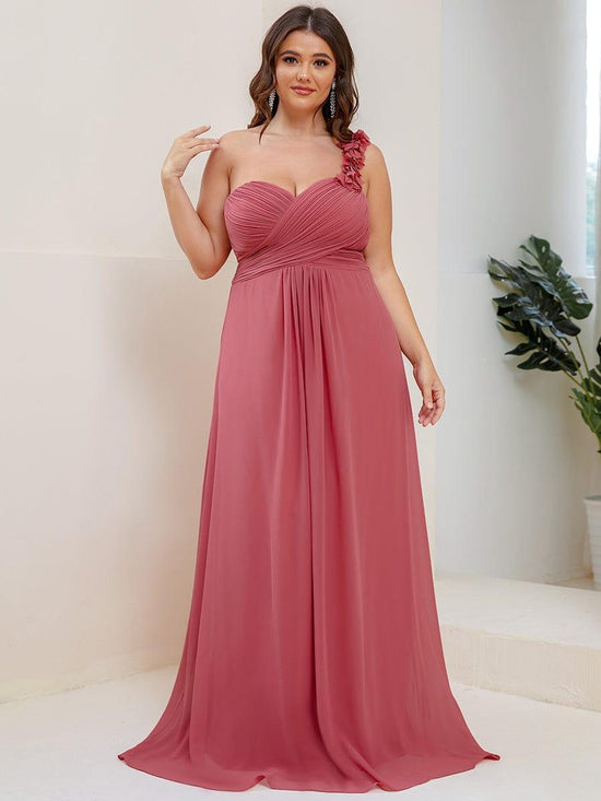 Ruffled One Shoulder Sleeveless A-Line Long Bridesmaid Dress