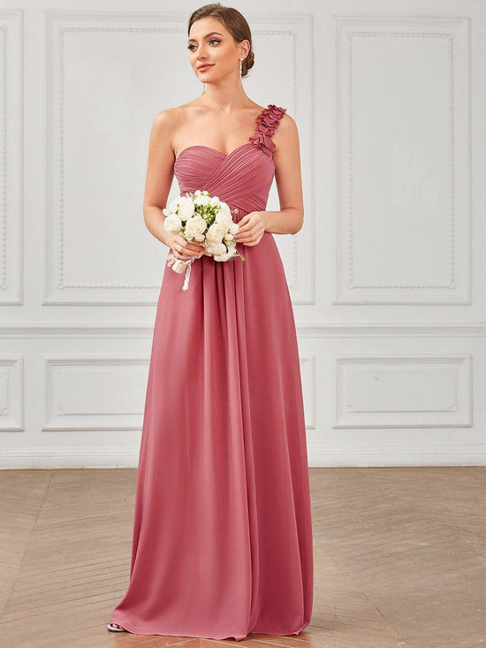 Ruffled One Shoulder Sleeveless A-Line Long Bridesmaid Dress