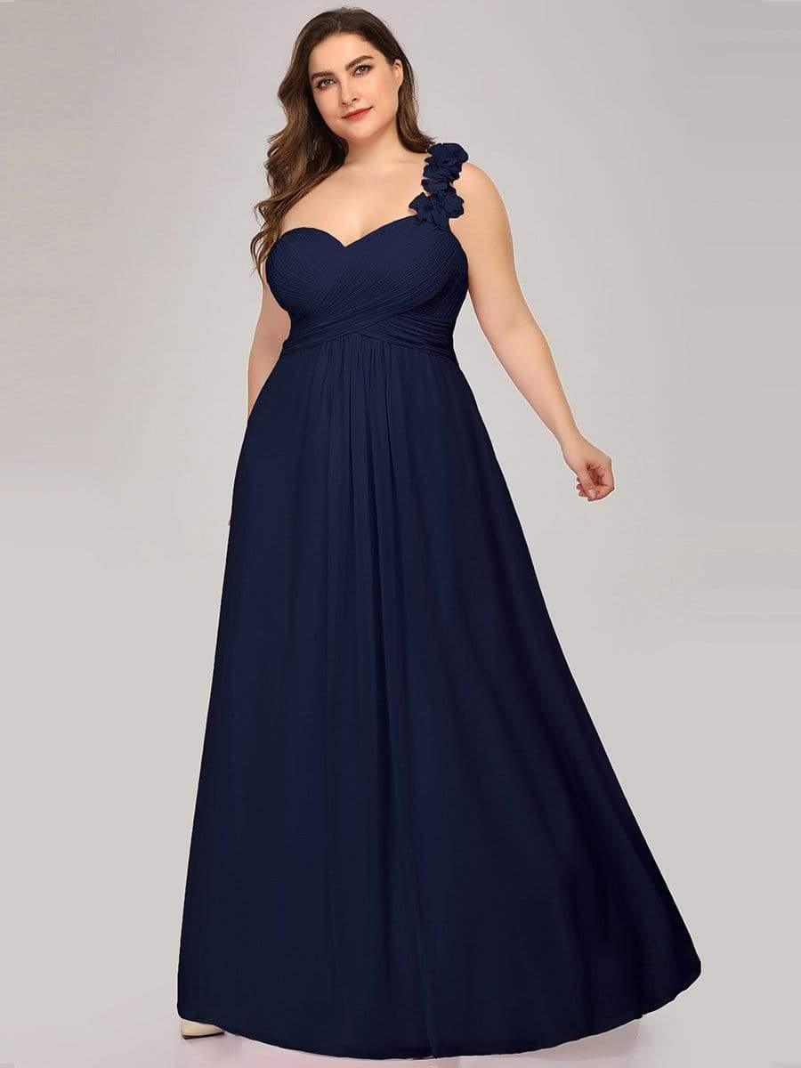 Ruffled One Shoulder Sleeveless A-Line Long Bridesmaid Dress