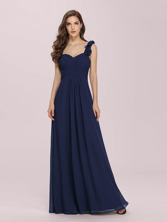 Ruffled One Shoulder Sleeveless A-Line Long Bridesmaid Dress