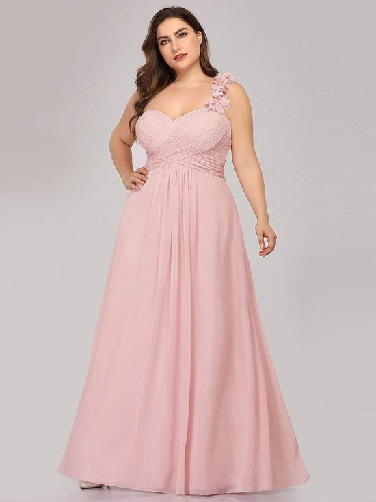 Ruffled One Shoulder Sleeveless A-Line Long Bridesmaid Dress