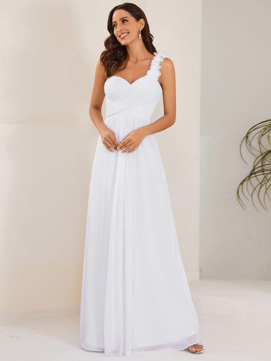 Ruffled One Shoulder Sleeveless A-Line Long Bridesmaid Dress