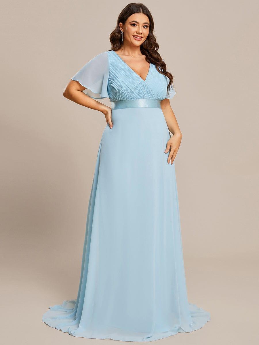 Plus Size Chiffon A-Line V-Neck Short Sleeves Long Evening Dress
