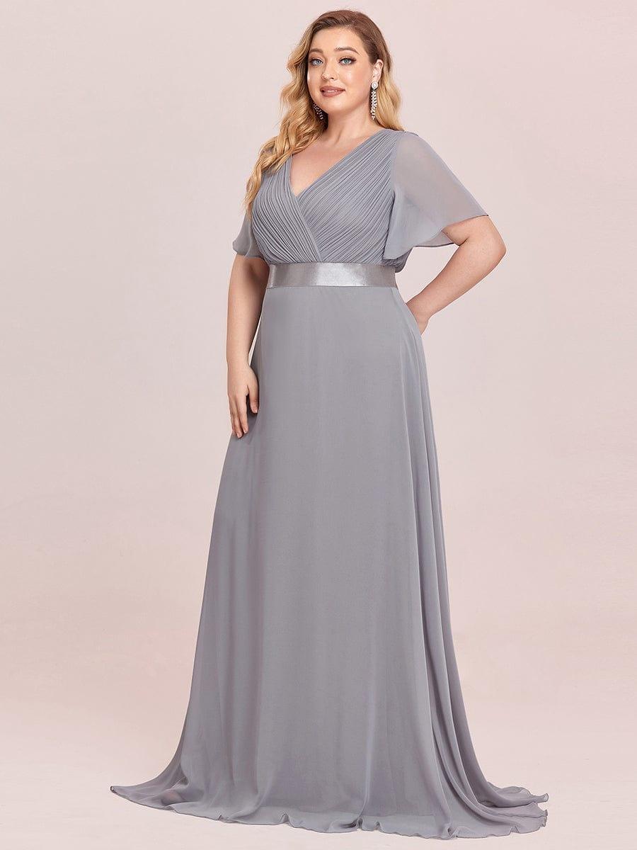 Plus Size Chiffon A-Line V-Neck Short Sleeves Long Evening Dress