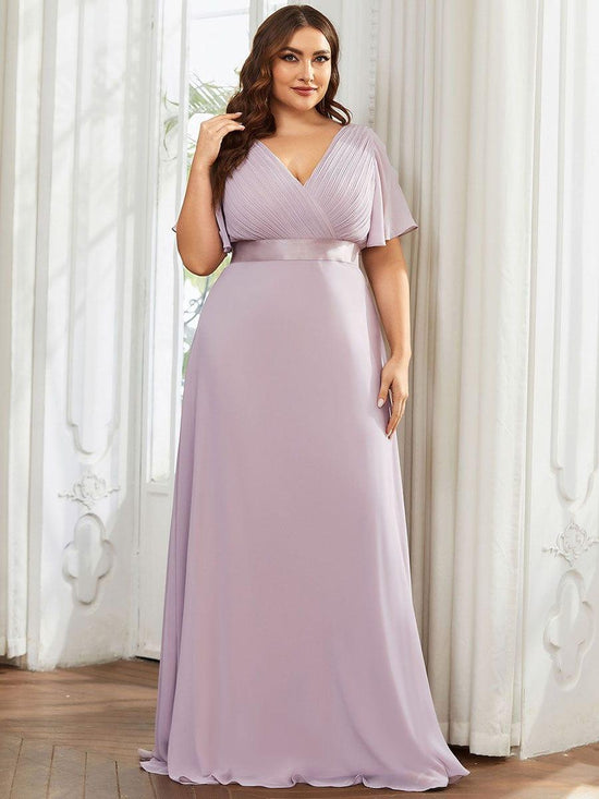 Plus Size Chiffon A-Line V-Neck Short Sleeves Long Evening Dress