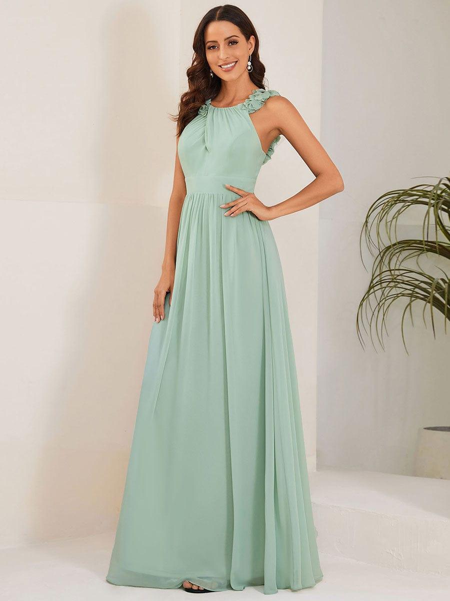 Scoop Backless Chiffon A-Line Florals Long Bridesmaid Dress