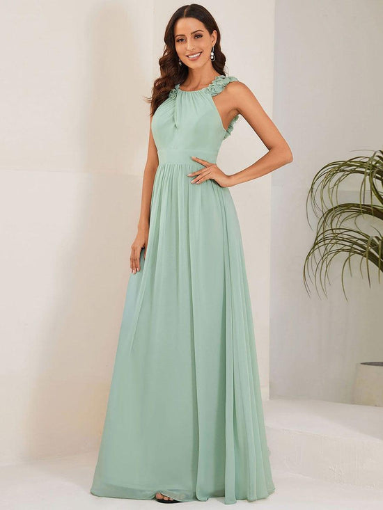 Scoop Backless Chiffon A-Line Florals Long Bridesmaid Dress
