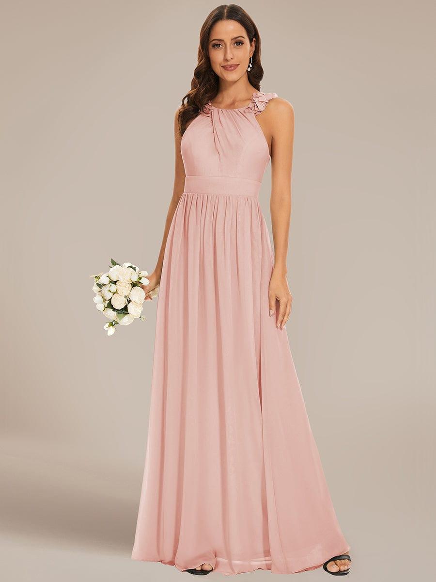 Scoop Backless Chiffon A-Line Florals Long Bridesmaid Dress