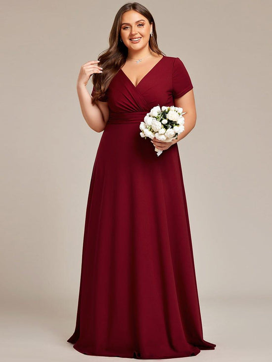 Casual A-Line V-Neck Short Sleeves Long Bridesmaid Dress