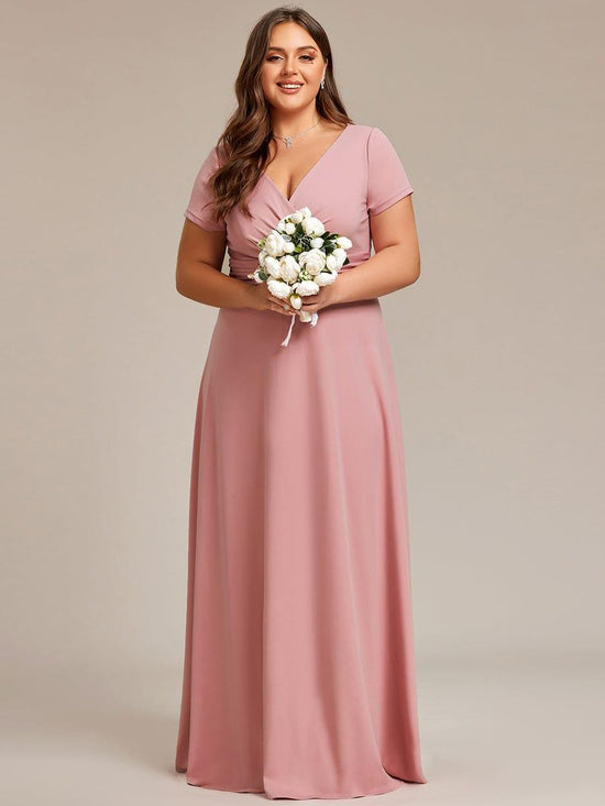 Casual A-Line V-Neck Short Sleeves Long Bridesmaid Dress