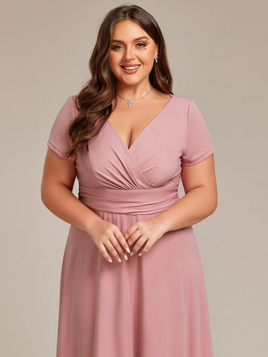Casual A-Line V-Neck Short Sleeves Long Bridesmaid Dress