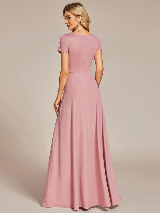 Casual A-Line V-Neck Short Sleeves Long Bridesmaid Dress
