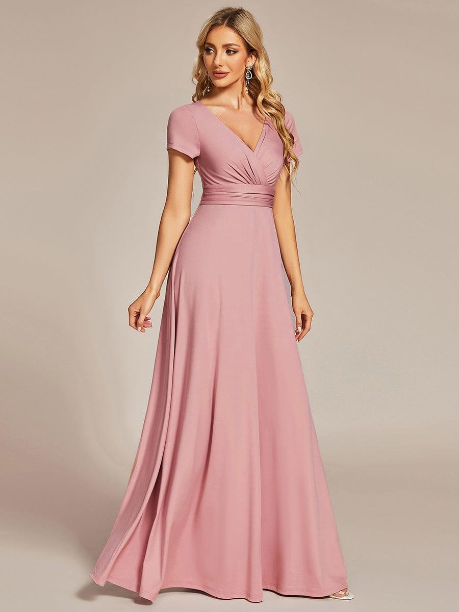 Casual A-Line V-Neck Short Sleeves Long Bridesmaid Dress