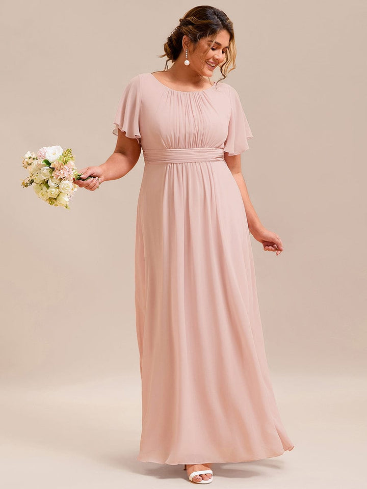 Chiffon A-Line Scoop Short Sleeves A-Line Empire Bridesmaid Dress