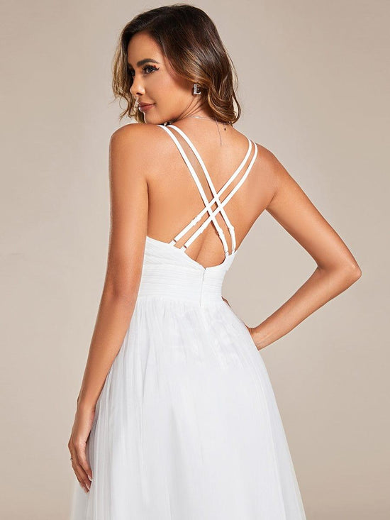 V-Neck Sleeveless Open Back Tulle Appliques Bridesmaid Dress