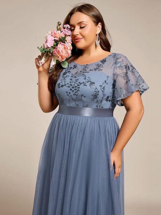 Scoop Short Sleeves A-Line Two Tone Empire Bridesmaid Dress