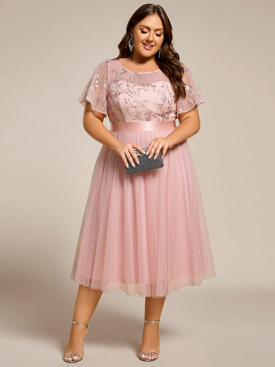 Scoop Short Sleeves A-Line Two Tone Empire Bridesmaid Dress