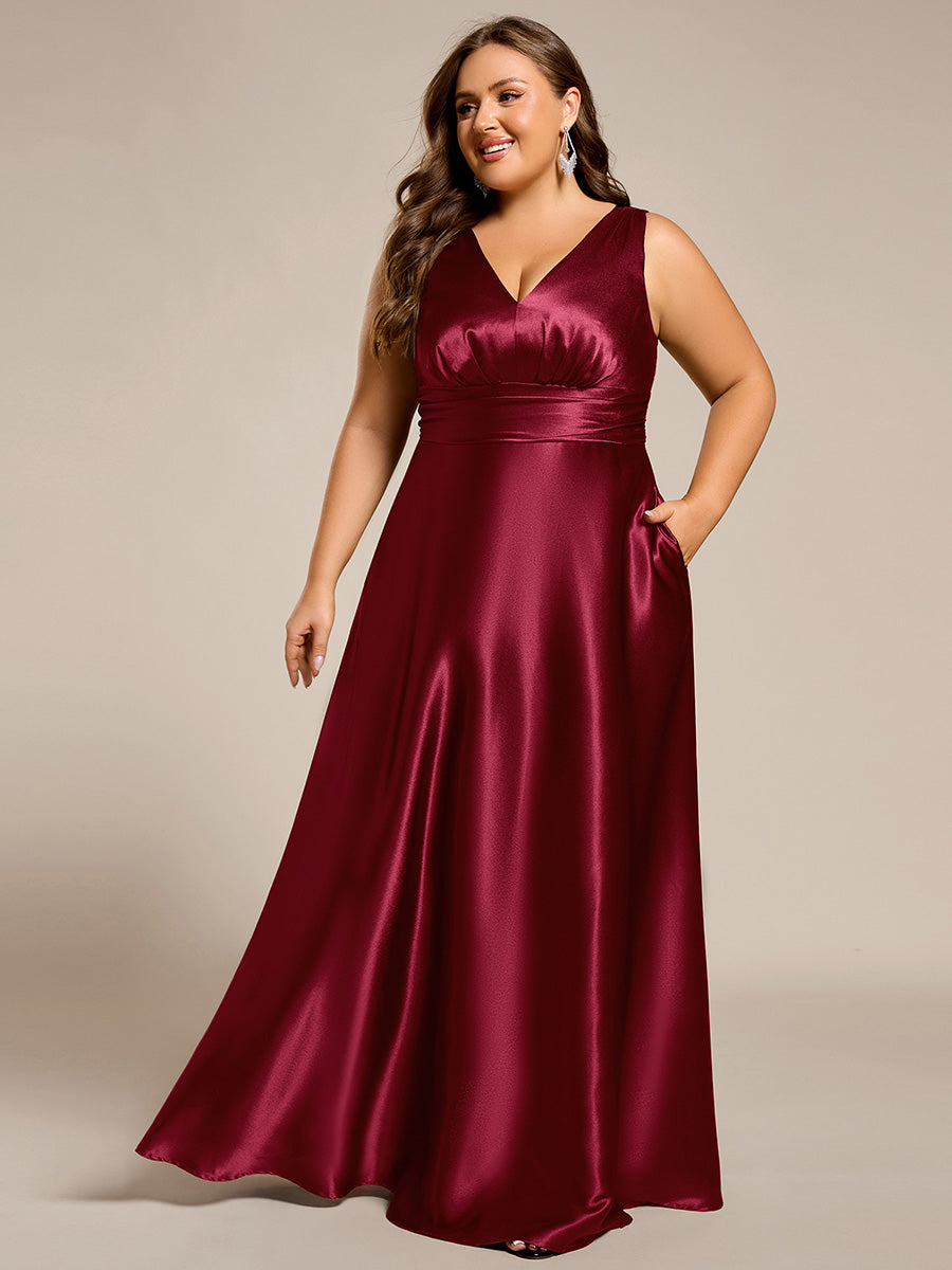 Casual Satin A-Line V-Neck Sleeveless Maxi Bridesmaid Dress