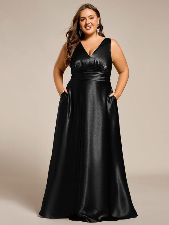 Casual Satin A-Line V-Neck Sleeveless Maxi Bridesmaid Dress
