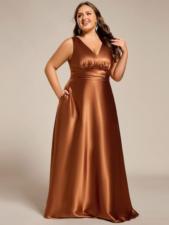 Casual Satin A-Line V-Neck Sleeveless Maxi Bridesmaid Dress