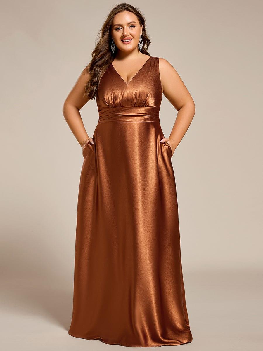 Casual Satin A-Line V-Neck Sleeveless Maxi Bridesmaid Dress