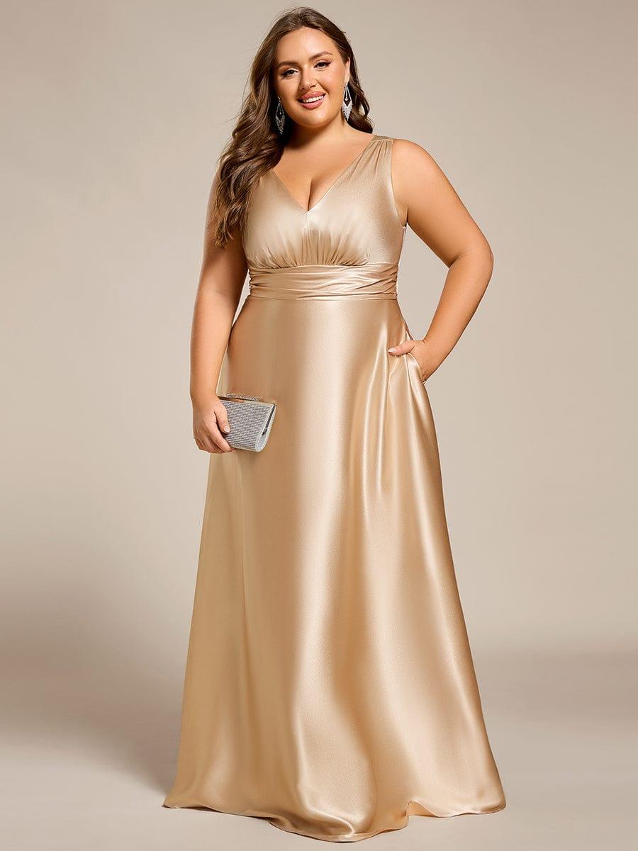 Casual Satin A-Line V-Neck Sleeveless Maxi Bridesmaid Dress