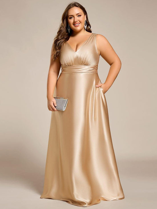 Casual Satin A-Line V-Neck Sleeveless Maxi Bridesmaid Dress