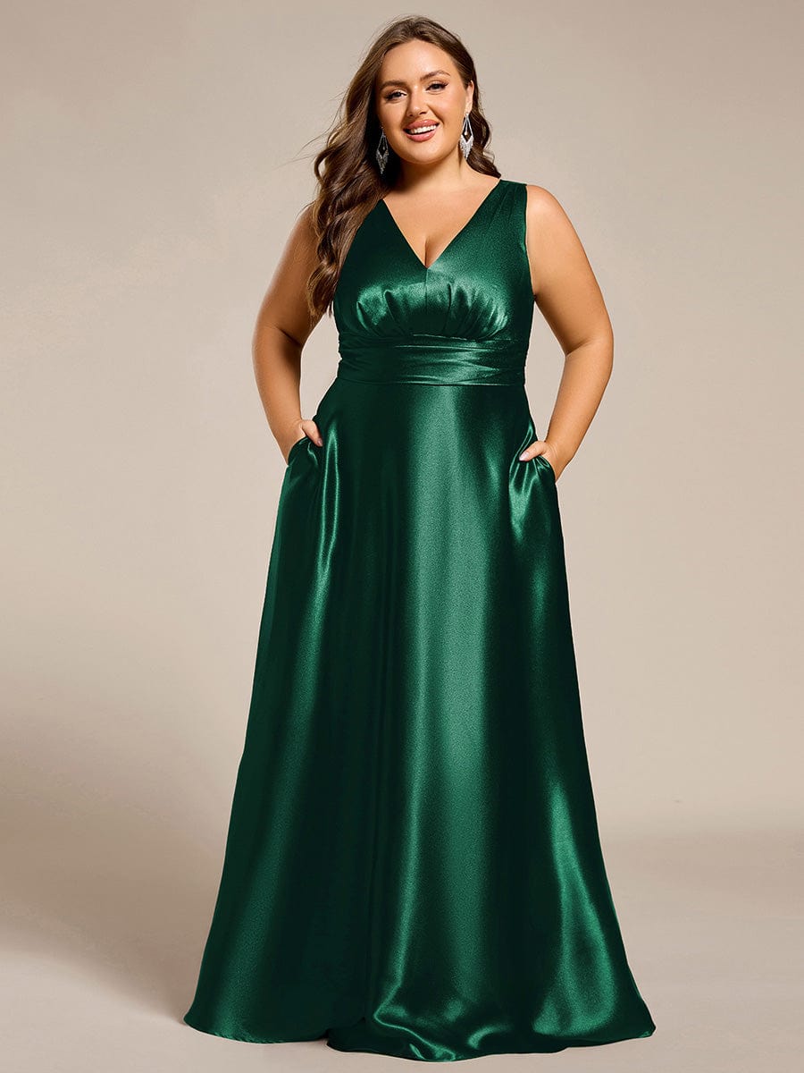 Casual Satin A-Line V-Neck Sleeveless Maxi Bridesmaid Dress