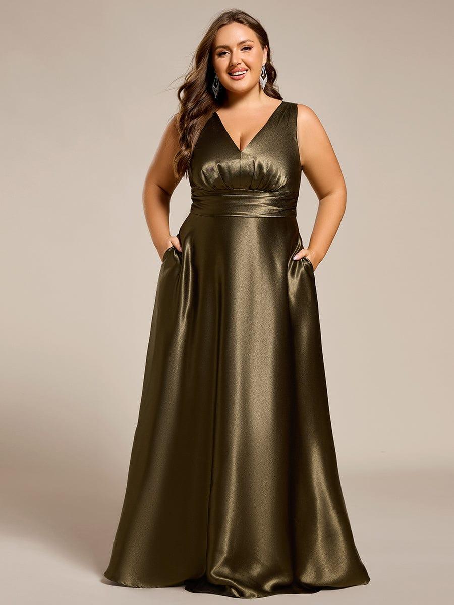 Casual Satin A-Line V-Neck Sleeveless Maxi Bridesmaid Dress