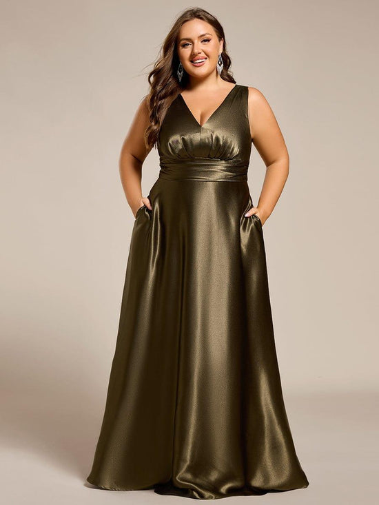 Casual Satin A-Line V-Neck Sleeveless Maxi Bridesmaid Dress