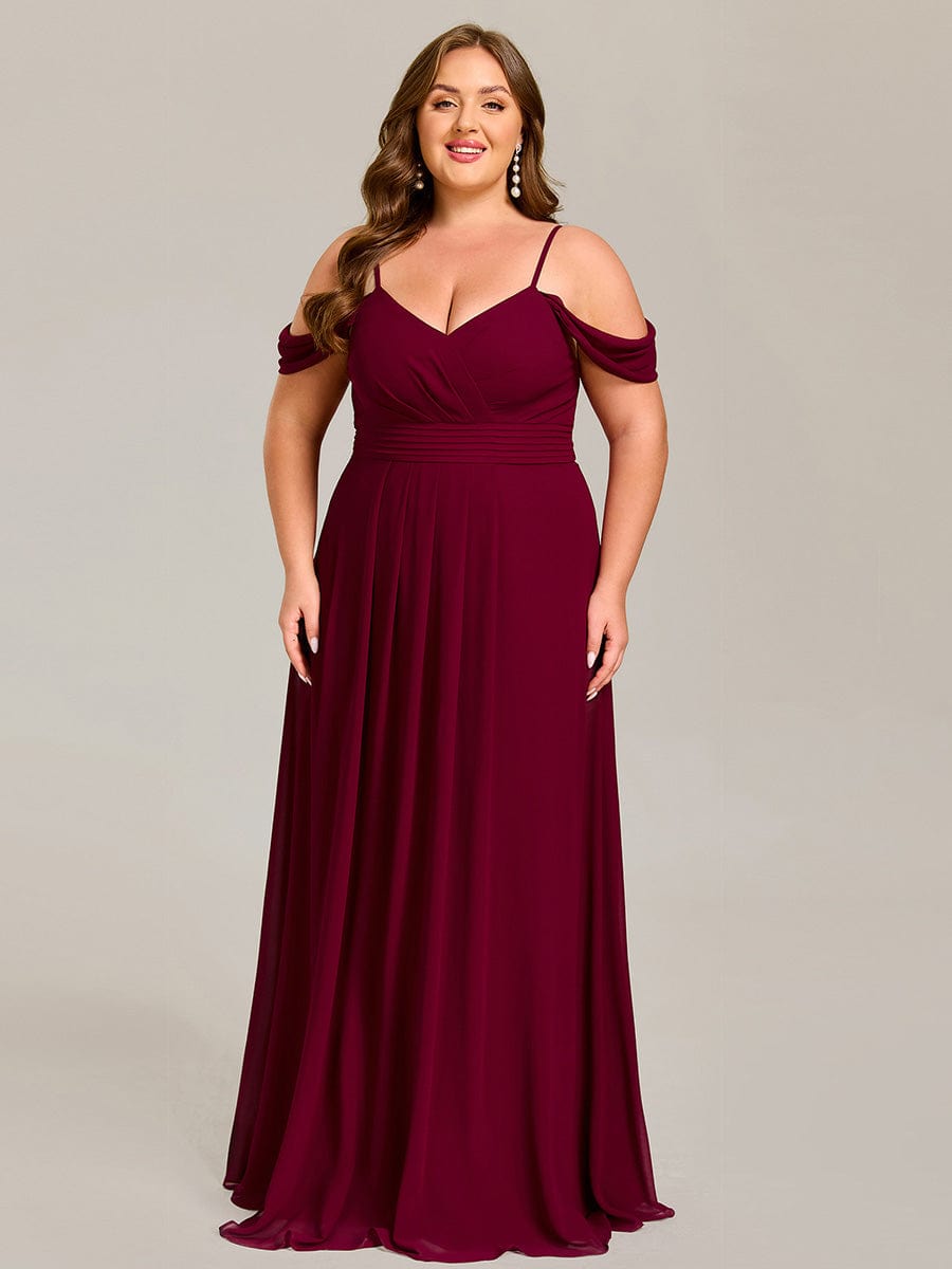 V-Neck Off-Shoulder Satin A-Line Empire Long Bridesmaid Dress
